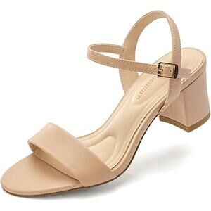 Cusolemore Womens Size 8.5 Nude Tan 2" Block Heel Open Toe Ankle Strap Sandals